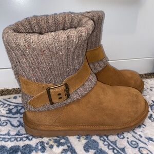 UGG Australia Women's Cambridge Knit Cuff Boots Chestnut Suede & Tan Size 6